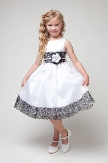 White/Black Satin Lace Flower Girl Dress