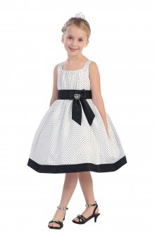 White/Black Sleeveless Taffeta Polka Dot Dress
