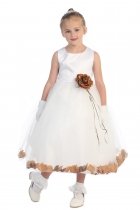 White/Choco Sleeveless Satin Flower Petal Flower Girl Dress