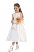 White/Ivory Flowers and Sash Flower Girl Dress
