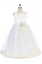 White/Ivory Sleeveless Satin Flower Petal Flower Girl Dress