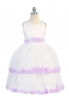 White/Lilac Double Layer Petal Flower Girl Dress