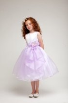 White/Lilac Satin and Organza Ruffled Flower Girl Dress
