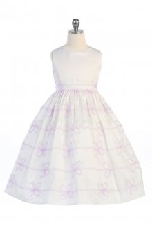 White/Lilac Sleeveless Taffeta Flower Girl Dress White/Lilac Sleeveless Taffeta Flower Girl Dress