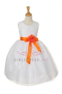 White/Orange Elegant Lace Flower Girl Dress