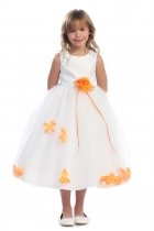 White/Orange Sleeveless Satin Flower Petal Flower Girl Dress