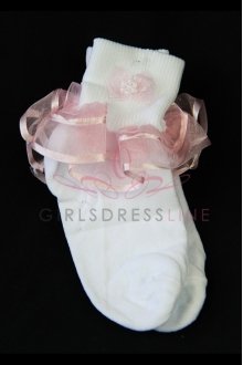 White/Pink Ruffled Organza Socks