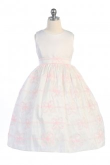 White/Pink Sleeveless Taffeta Flower Girl Dress White/Pink Sleeveless Taffeta Flower Girl Dress