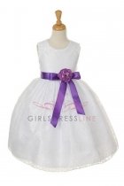 White/Purple Elegant Lace Flower Girl Dress