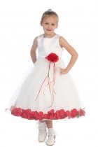 White/Red Sleeveless Satin Flower Petal Flower Girl Dress