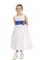 White/Royal Blue Flowers and Sash Flower Girl Dress