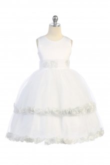White/Silver Double Layer Petal Flower Girl Dress