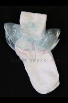 White/Sky Blue Ruffled Organza Socks