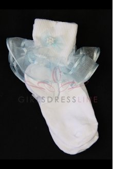 White/Sky Blue Ruffled Organza Socks
