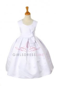 White/White Satin Empire Flower Girl Dress