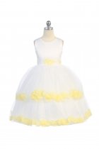 White/Yellow Double Layer Petal Flower Girl Dress