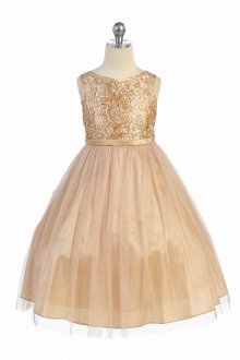Champagne Sleeveless Taffeta Dress with Soft Glittered Flower Girl Dress Champagne Sleeveless Taffeta Dress with Soft Glittered Flower Girl Dress