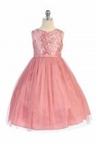 Dusty Rose Sleeveless Taffeta Dress with Soft Glittered Flower Girl Dress