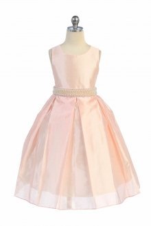 Blush Sleeveless Silk Shantung Flower Girl Dress
