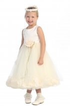 All Ivory Sleeveless Satin Flower Petal Flower Girl Dress