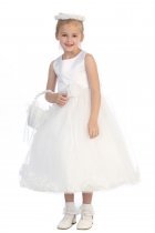All White Sleeveless Satin Flower Petal Flower Girl Dress