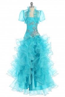 Aqua Hi-Low Ruffled Ball Gown Dress