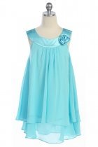 Aqua Satin bib necklin & chiffon A-line Flower Girl dress