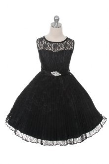 Black Lace Pleated Flower Girl Dresses