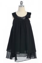 Black Satin bib necklin & chiffon A-line flower girl dress