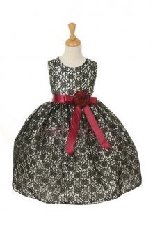 Black/Burgundy Elegant Lace Flower Girl Dress