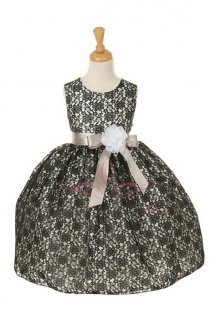 Black/Silver Elegant Lace Flower Girl Dress