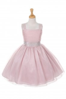 Blush Bling Bling Shiny Studded with Rhinestone Tulle Flower Girl Dress