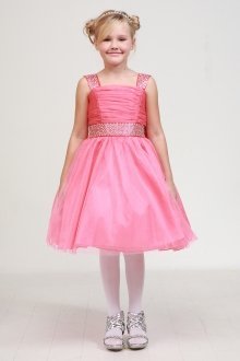 Bubble Pink Shinny Studded Dress With Rainbow Rhinestone Flower Girl Dress