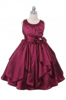 Burgundy Charmeuse Layered Ruffled Flower Girl Dress