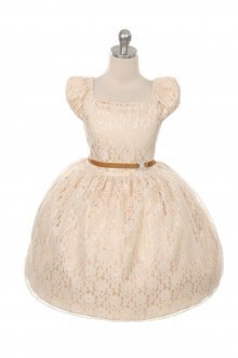 Champagne Cap Sleeve Lace Flower Girl Dress