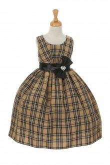 Champagne Checker Dress with Black Sash Flower Girl Dress