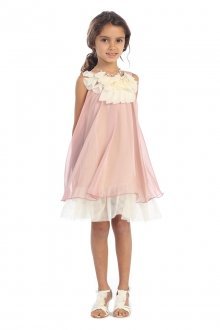 Chiffon Short Flower Girl Dress with ruffled flower neckline