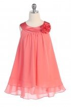 Coral Satin bib necklin & chiffon A-line Flower Girl dress