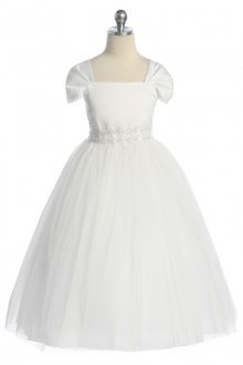 Dainty Short Sleeve Tulle Bottom Flower Girl Dress Dainty Short Sleeve Tulle Bottom Flower Girl Dress