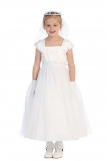 Dainty Short Sleeve Tulle Bottom Flower Girl Dress Dainty Short Sleeve Tulle Bottom Flower Girl Dress