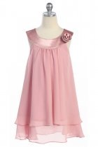 Dusty Rose Satin bib necklin & chiffon A-line flower girl dress