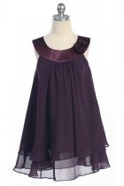 Eggplant Satin bib necklin & chiffon A-line Flower Girl dress