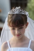Elegant rhinestone tiara head piece with Pencil edge communion veil