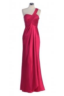 Fuchsia Bridal Satin One Shoulder Pleated Wrapped Elegant Long Bridesmaid & Prom Dress Fuchsia Bridal Satin One Shoulder Pleated Wrapped Elegant Long Bridesmaid & Prom Dress