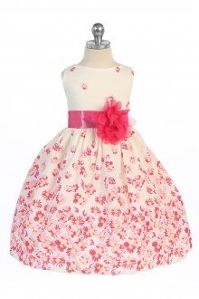 Fuchsia Flower Printed Sleeveless Cotton Daisy Flower Girl Dress