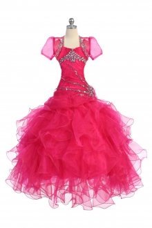 Fuchsia Full Length Oraganza Ruffled Ball Gown Dress