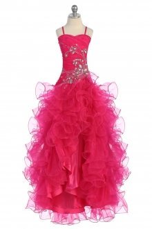 Fuchsia Hi-Low Ruffled Ball Gown Dress