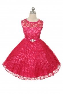Fuchsia Lace Pleated Flower Girl Dresses