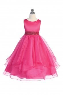 Fuchsia Satin and Organza Layered Flower Girl Dress