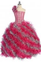 Fuchsia/Silver Single Shoulder Princess Pageant Girl Ball Gown